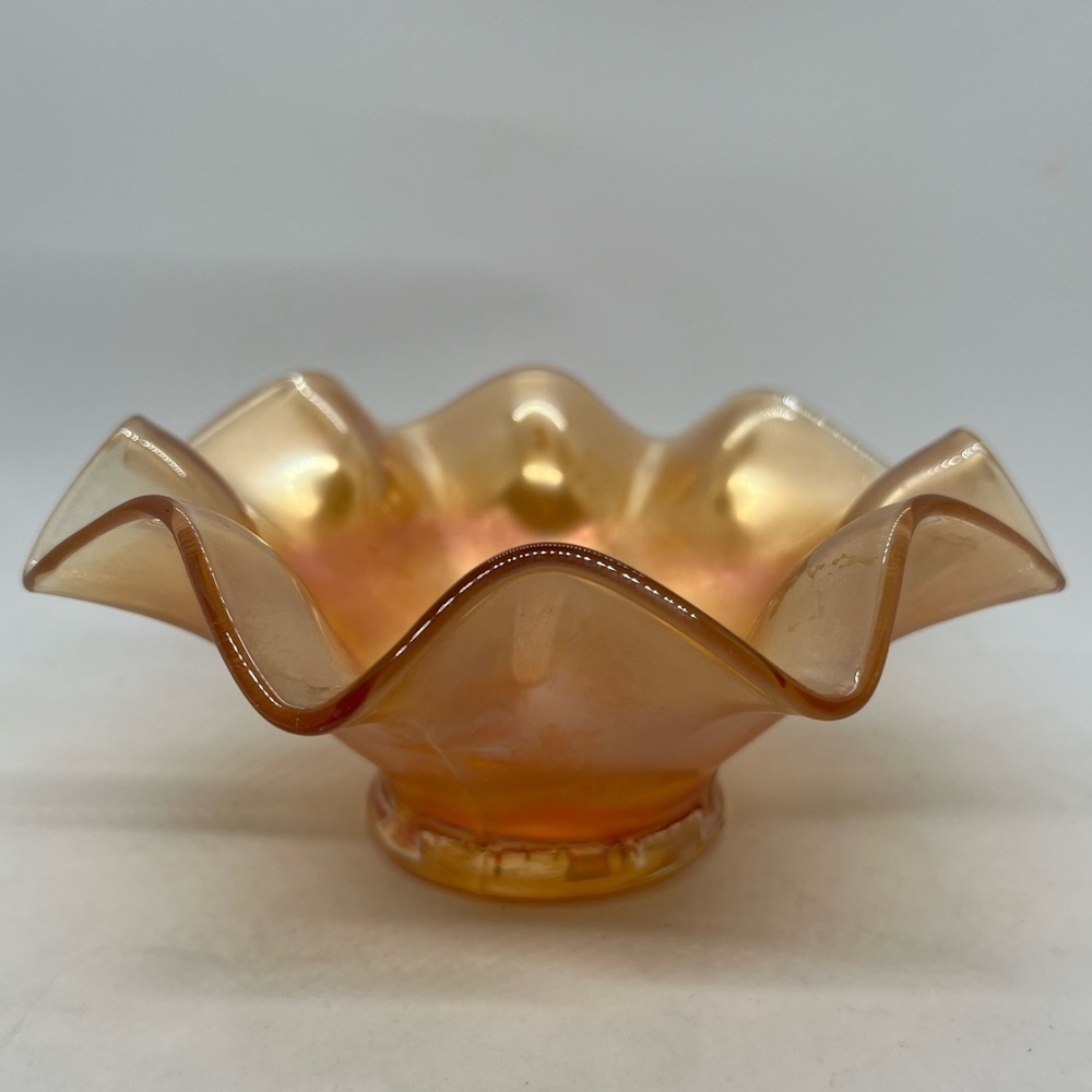 Vintage Fenton Carnival Glass Marigold Ruffle Edged Bowl
